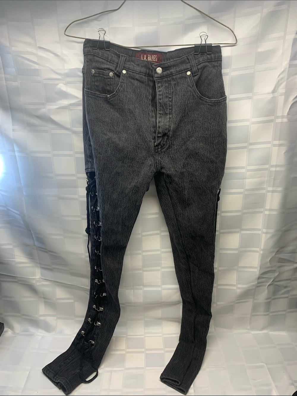 L.A. Blues Black Skinny Jeans with Lace-Up Side Detail